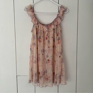 J Lo Sheer Mesh Floral Ruffle Babydoll Top M Fairy Boho Coquette